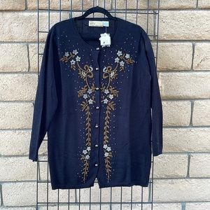 Vintage by Storybook Knits embroidered beaded sweater size Large